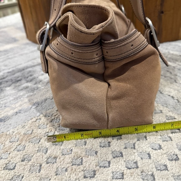 Longaberger Fold Over Hobo Handbag Purse Suede Leather Taupe Sisters P - Picture 3 of 12